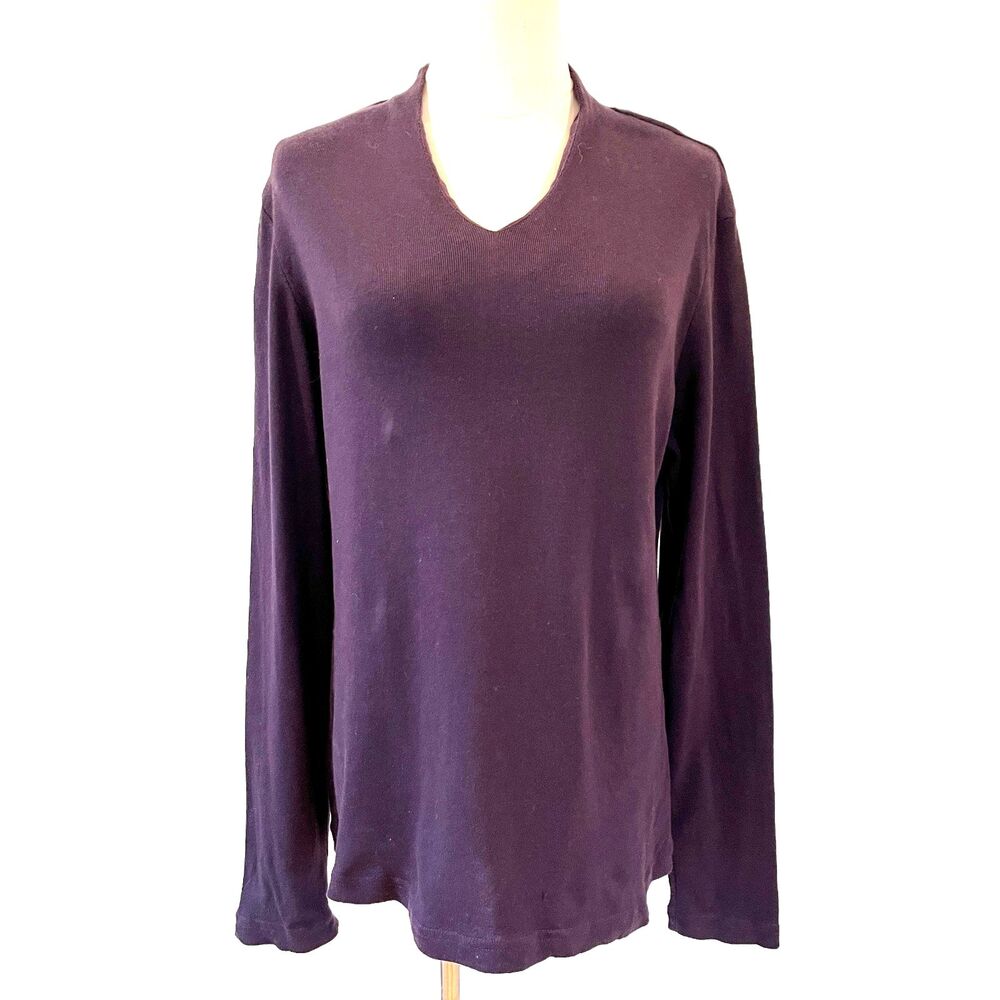 Coldwater Creek Purple Knit Top Cotton Sweater Medium V-Neck
